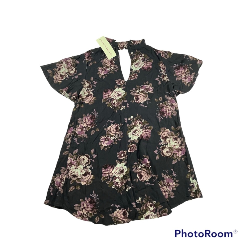 NWT American Threads Floral Mock Neck Navy Top Small